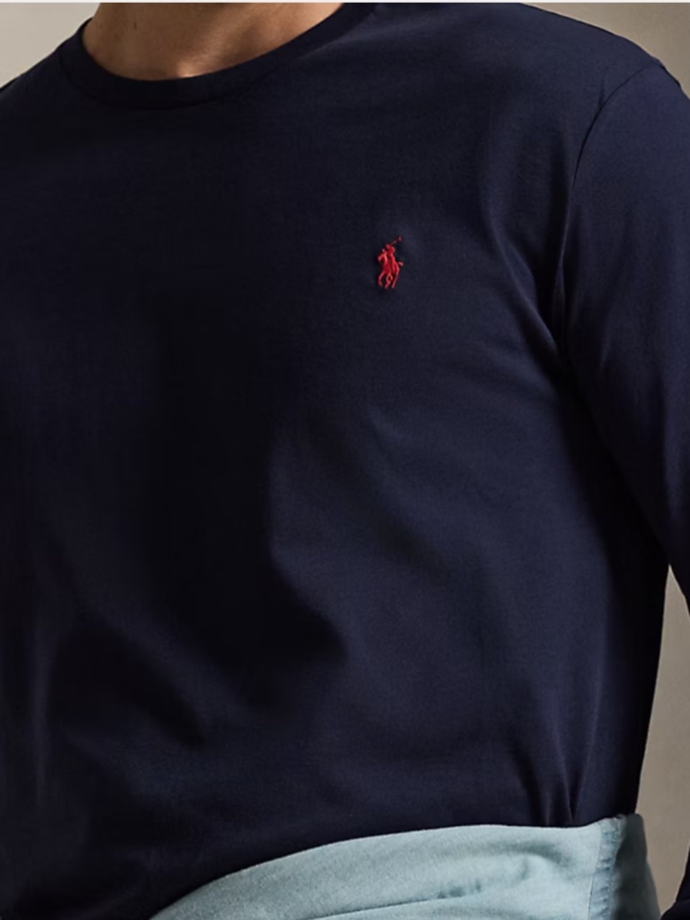 Polo by Ralph Lauren Navy Long-Sleeve Crew with Red Logo